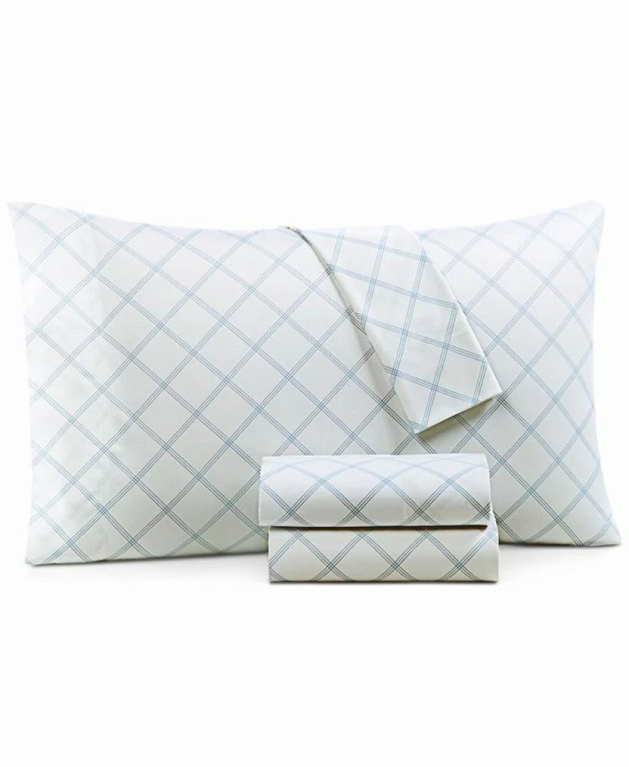 * Charter Club Printed Window Pane 550-Thread Count Cotton 4-Pc. Sheet Set, King, Created For Macy'S Blue Sheets & Pillowcases