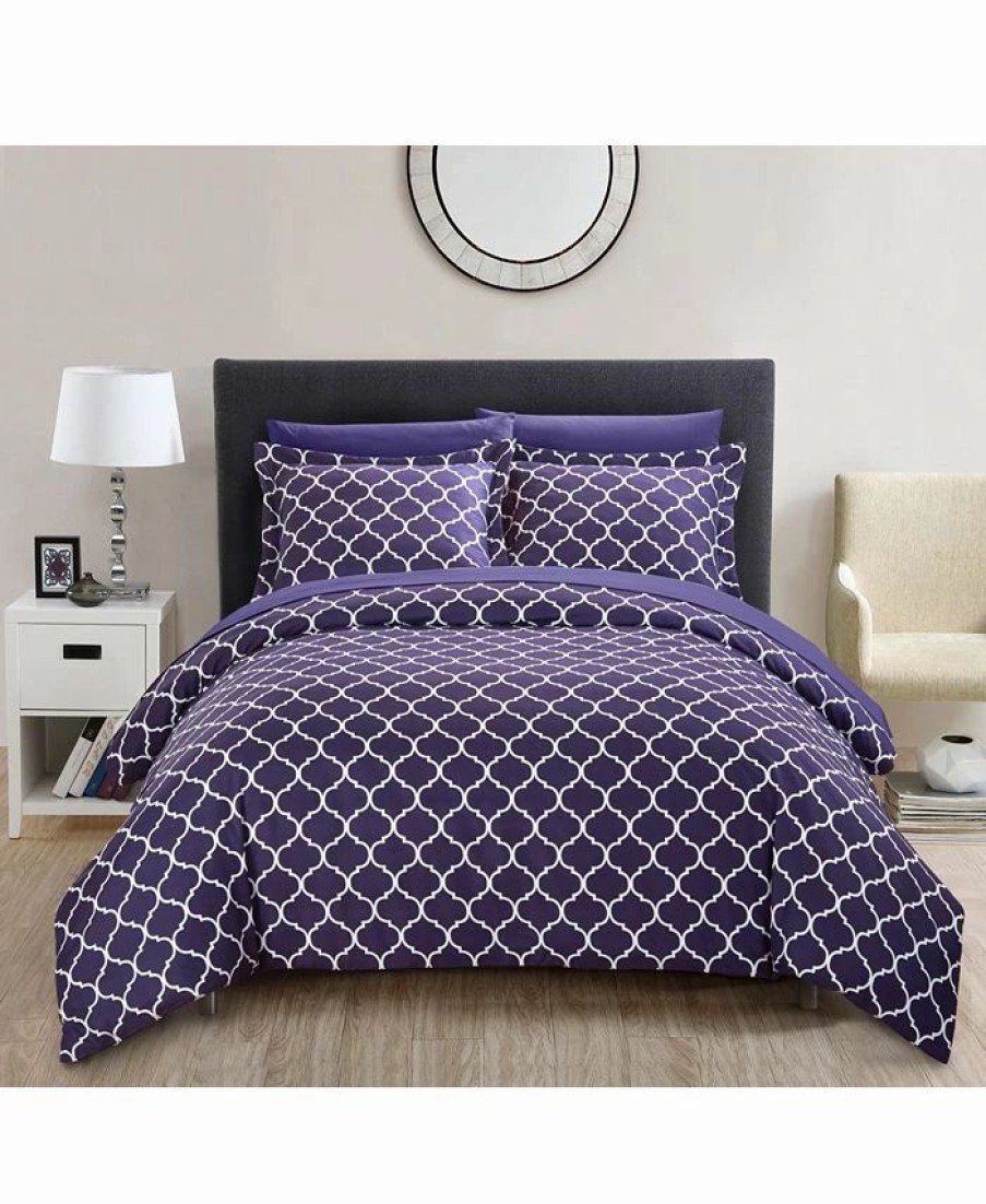 * Chic Home Brooklyn 3 Pc Queen Duvet Cover Set Plum Duvet Covers & Sets