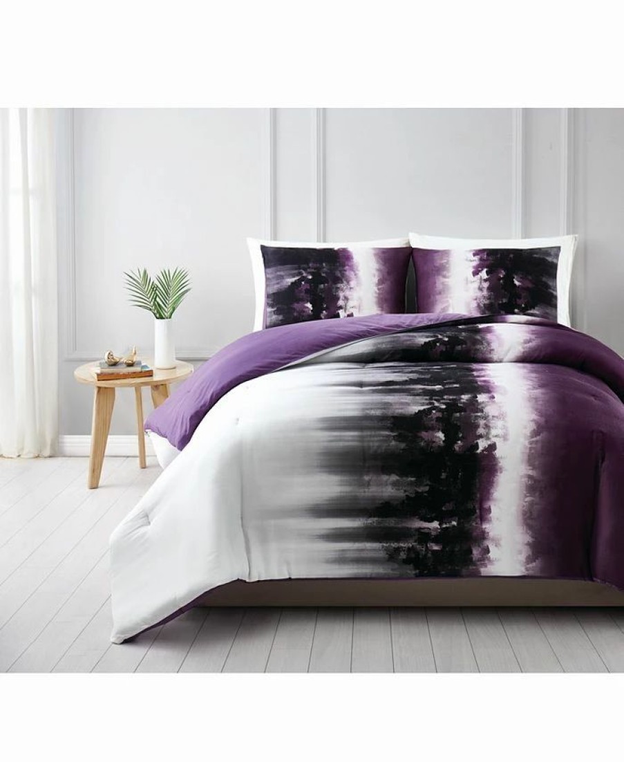 * Vince Camuto Home Mirrea King Comforter Set White/Purple Comforter Sets