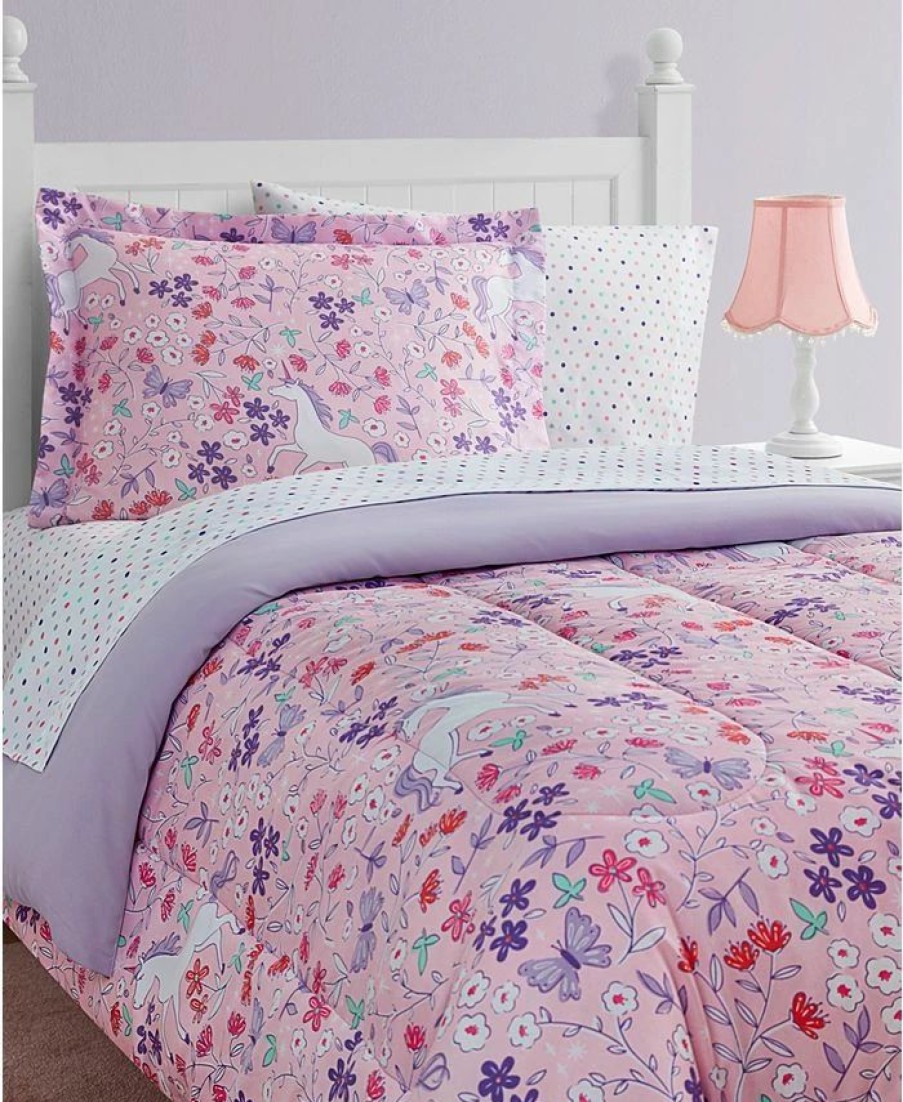 * Design Studio Unicorn Floral 11-Piece Full Comforter Set Pink Comforter Sets