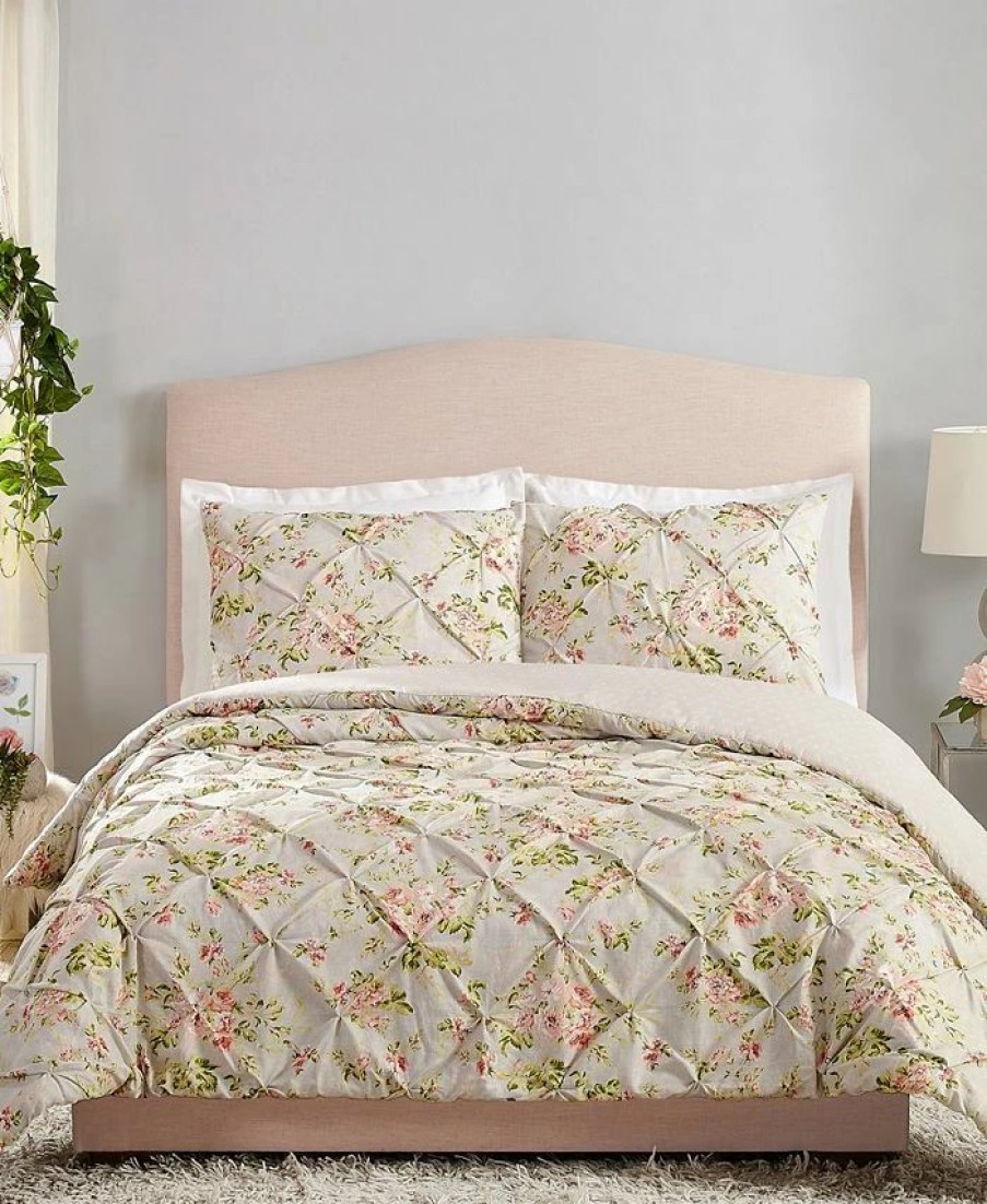 * Jessica Simpson Mils Floral Pinch Pleat King 3-Piece Comforter Set Gray Comforter Sets