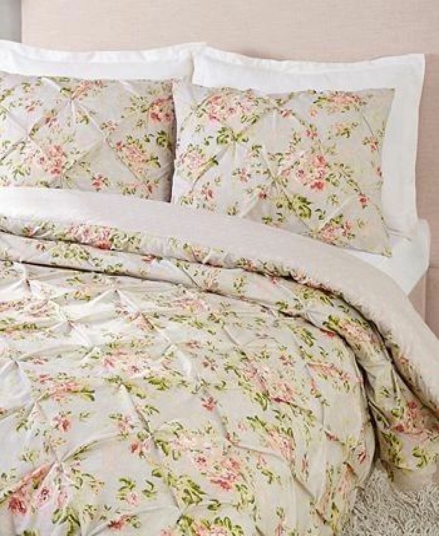 * Jessica Simpson Mils Floral Pinch Pleat King 3-Piece Comforter Set Gray Comforter Sets