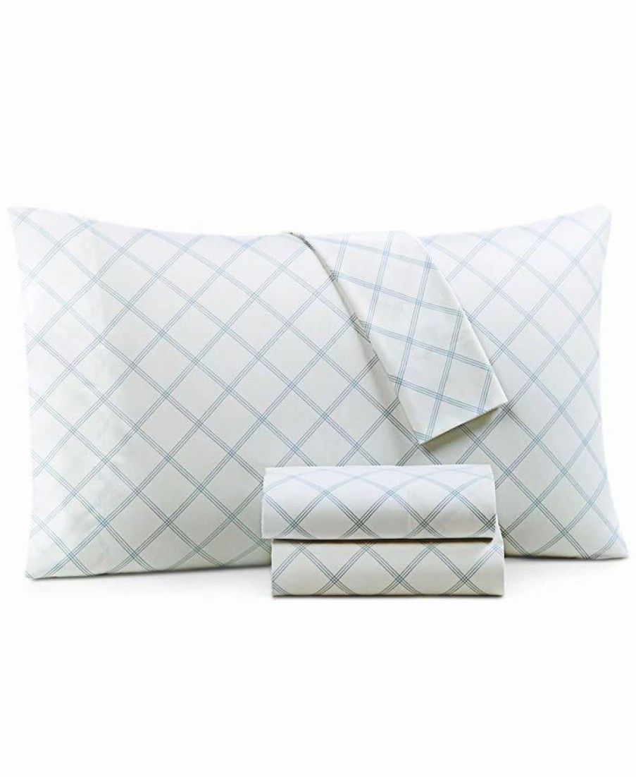 * Charter Club Printed Window Pane 550-Thread Count Cotton 4-Pc. Sheet Set, Full, Created For Macy'S Blue Sheets & Pillowcases