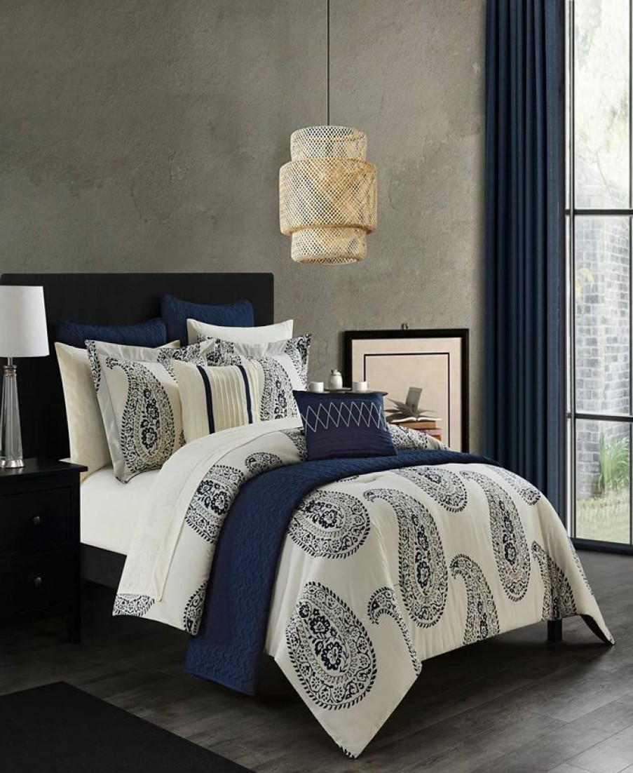 * Chic Home Maison 12 Piece Comforter Set, Queen Navy Comforter Sets