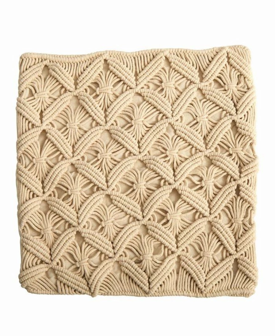 * Nearly Natural Boho Diamond Woven Macrame Decorative Pillow Cover, 18 Beige Designer Bedding