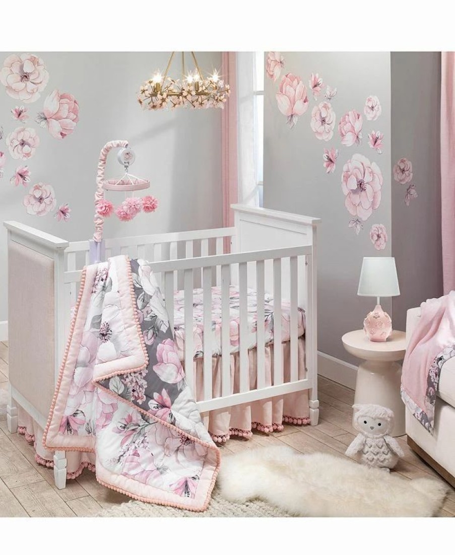 * Lambs & Ivy Signature Botanical Baby Watercolor Floral 4-Piece Crib Bedding Set Pink Comforter Sets