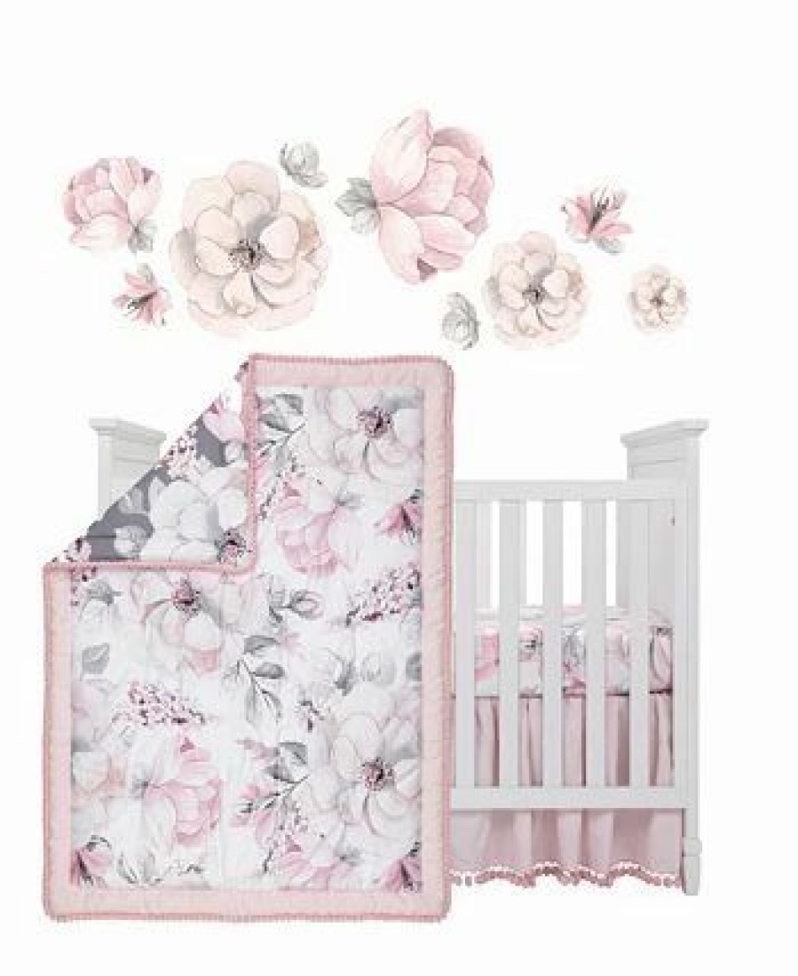 * Lambs & Ivy Signature Botanical Baby Watercolor Floral 4-Piece Crib Bedding Set Pink Comforter Sets