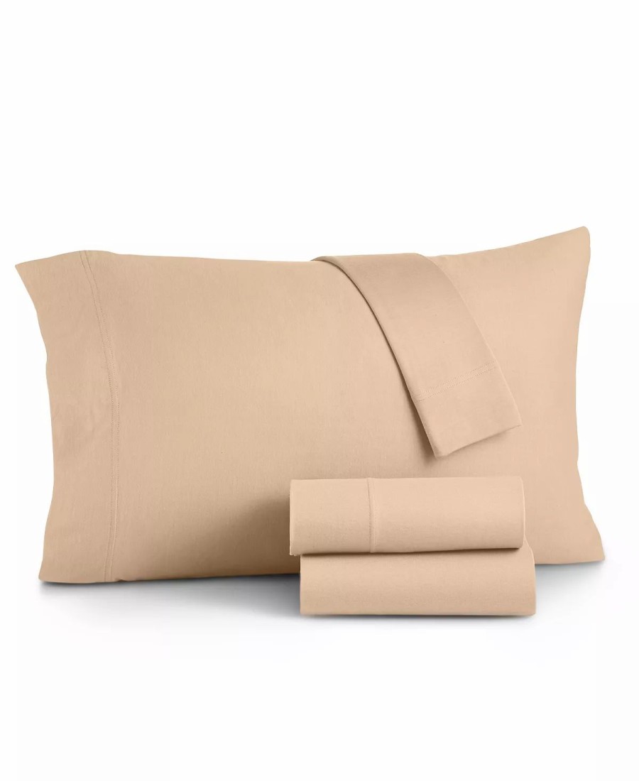 * Martha Stewart Collection Loseout! Jersey Knit 4-Pc. Sheet Set, Full, Created For Macy'S Oatmeal Sheets & Pillowcases