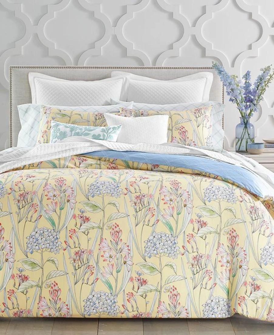 * Charter Club 300-Thread Count Hydrangea 4-Pc. Full/Queen Duvet Cover Set, Created For Macy'S Yellow Hydrangea Duvet Covers & Sets