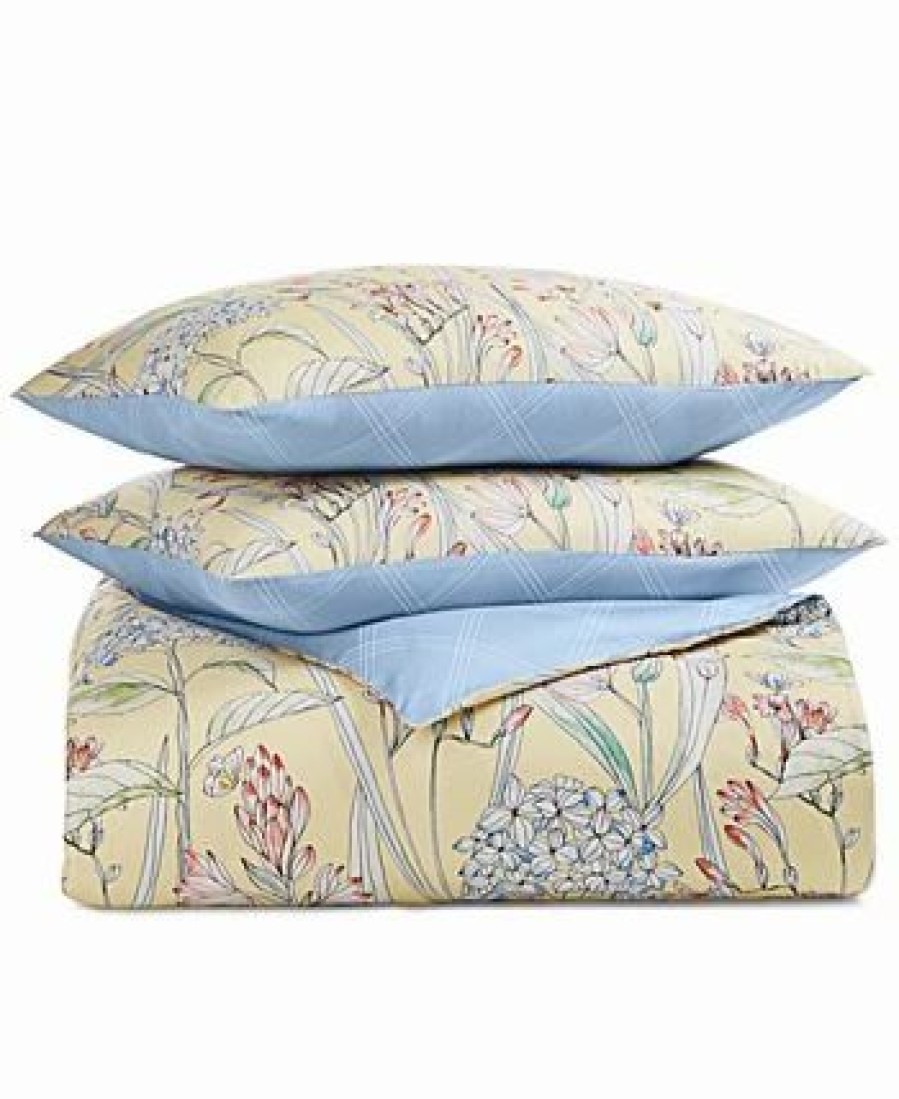 * Charter Club 300-Thread Count Hydrangea 4-Pc. Full/Queen Duvet Cover Set, Created For Macy'S Yellow Hydrangea Duvet Covers & Sets