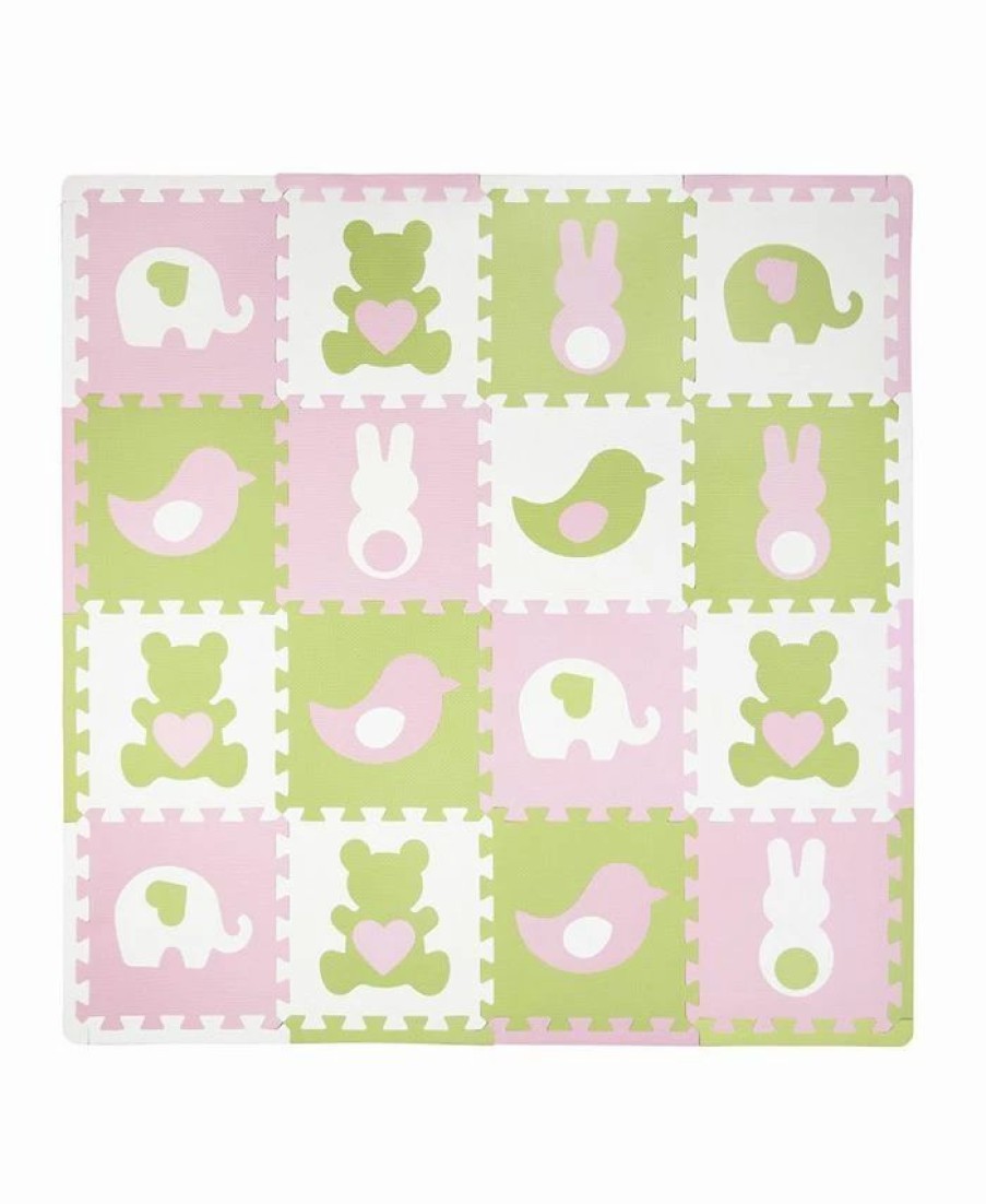 * Tadpoles 16 Piece Foam Play Mat Set, Teddy And Friends Pink Designer Bedding