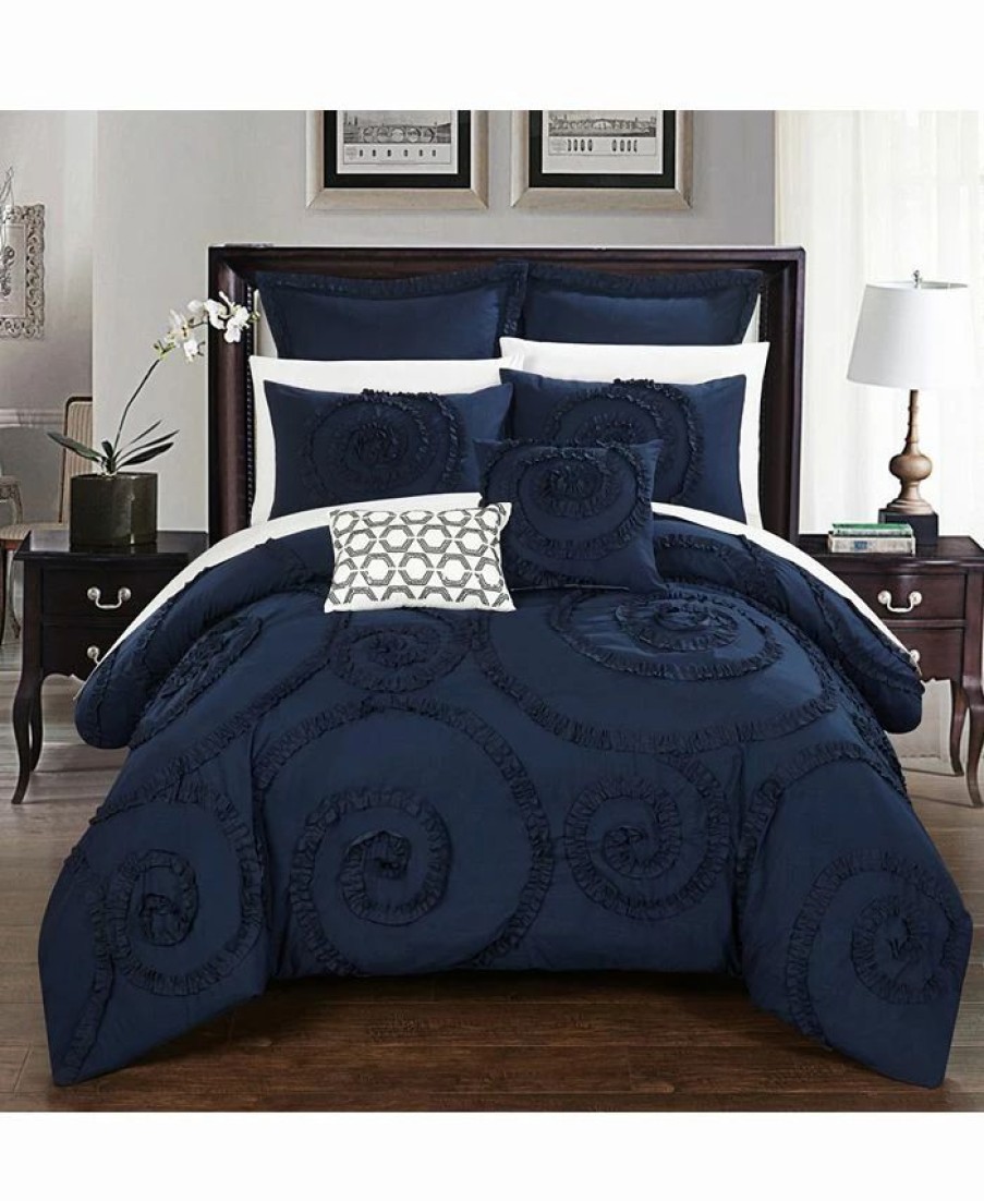 * Chic Home Rosalia 7-Pc Queen Comforter Set Navy Comforter Sets