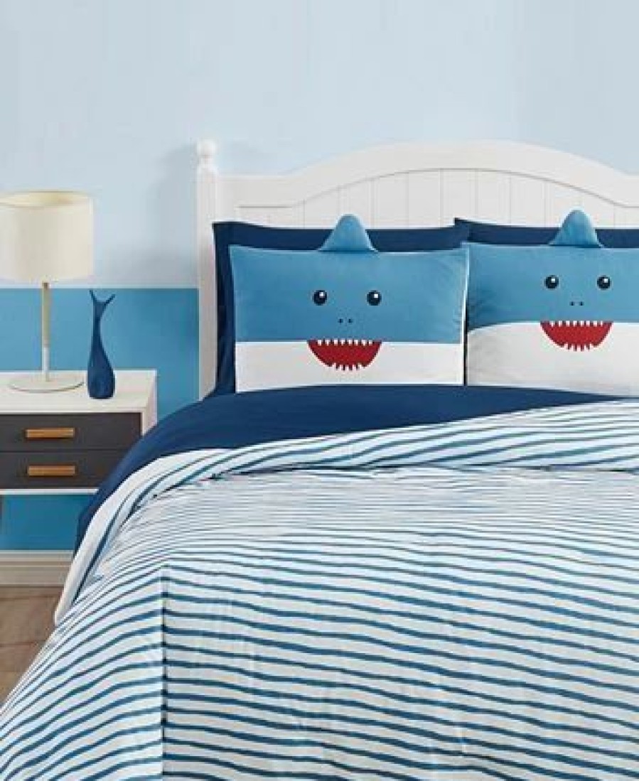 * My World Happy Shark 5 Piece Bed In A Bag Set, Twin Blue, White Comforter Sets