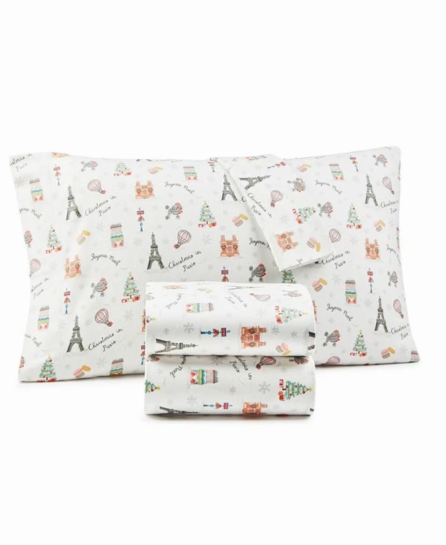 * Whim By Martha Stewart Closeout! Cotton Flannel 3-Pc. Sheet Set, Twin, Created For Macy'S Christmas In Paris Sheets & Pillowcases