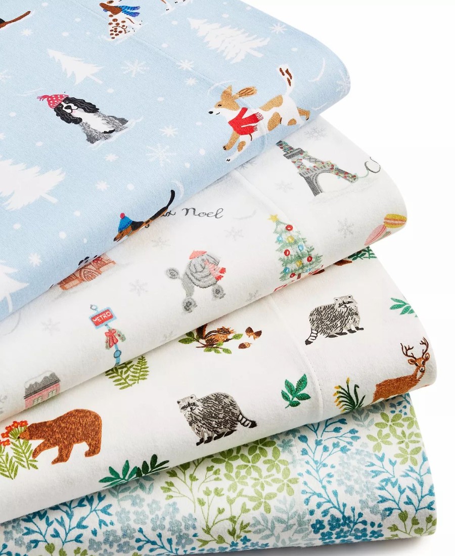 * Whim By Martha Stewart Closeout! Cotton Flannel 3-Pc. Sheet Set, Twin, Created For Macy'S Christmas In Paris Sheets & Pillowcases