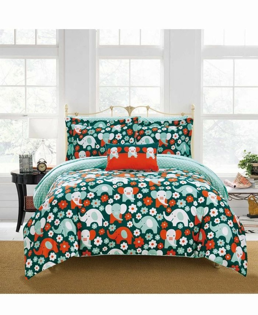 * Chic Home Elephant Reprise 8 Piece Full Bed In A Bag Comforter Set Green Comforter Sets