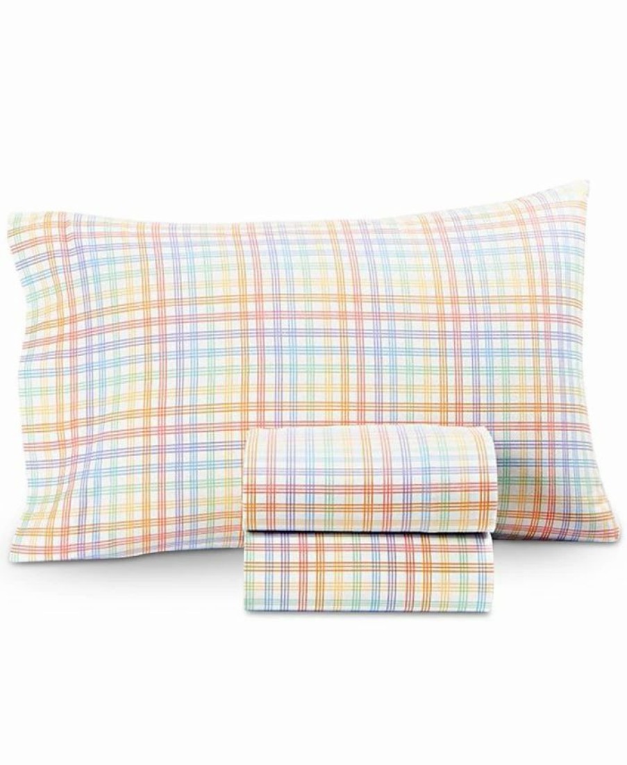 * Charter Club Kids Cotton Flannel 3-Pc. Twin Sheet Set, Created For Macy'S Rainbow Plaid Sheets & Pillowcases