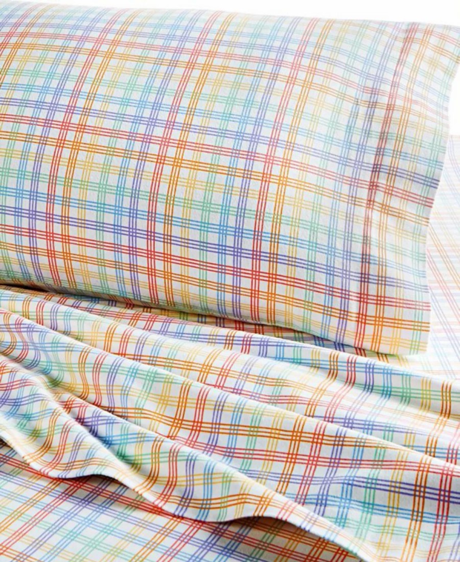 * Charter Club Kids Cotton Flannel 3-Pc. Twin Sheet Set, Created For Macy'S Rainbow Plaid Sheets & Pillowcases