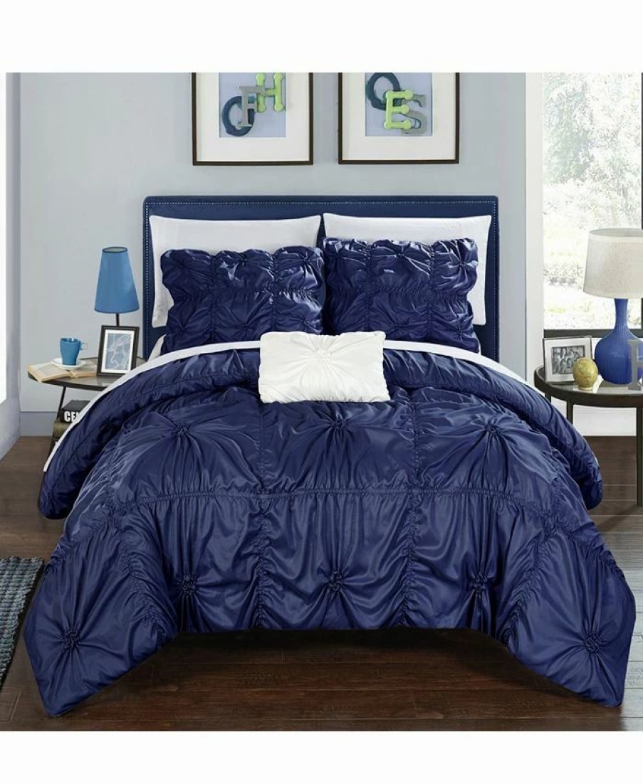 * Chic Home Amilton 8 Pc Queen Duvet Set Navy Duvet Covers & Sets