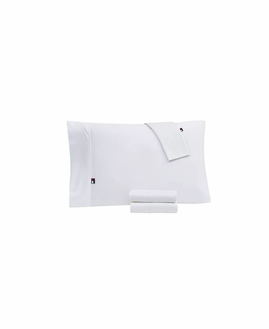 * Tommy Hilfiger Signature Full Sheet, Set Of 4 White Sheets & Pillowcases