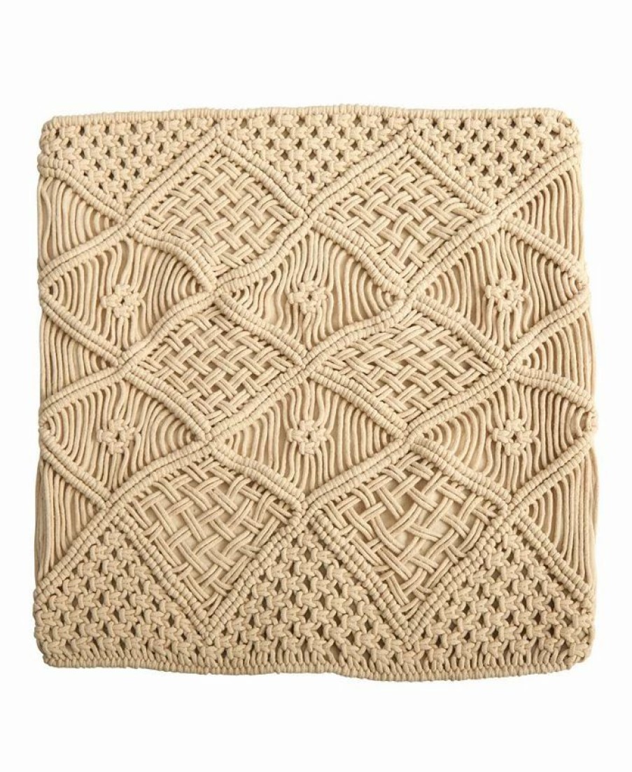 * Nearly Natural Boho Cross Woven Macrame Decorative Pillow Cover, 18 Beige Designer Bedding