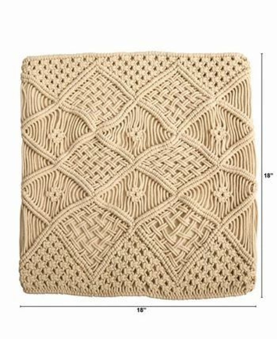 * Nearly Natural Boho Cross Woven Macrame Decorative Pillow Cover, 18 Beige Designer Bedding