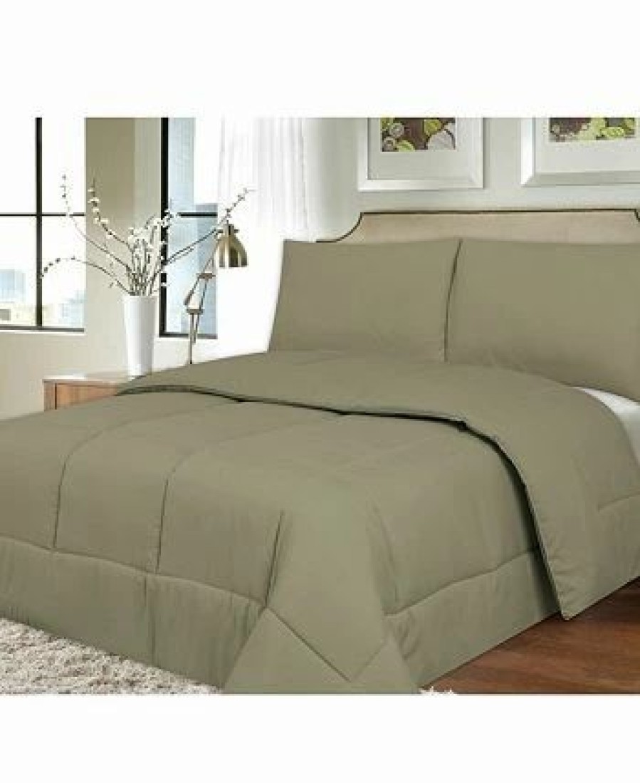 * Sweet Home Collection Loseout! Solid Color Box Stitch Down Alternative Full Comforter Sage Comforters: Fashion