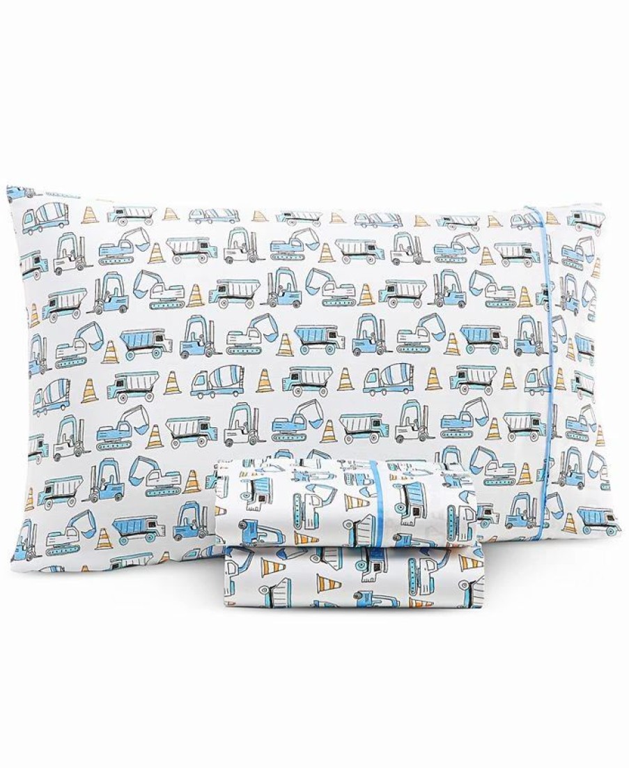 * Charter Club Kids Onstruction Truck 3-Pc. Cotton Sheet Set, Twin, Created For Macy'S Construction Sheets & Pillowcases