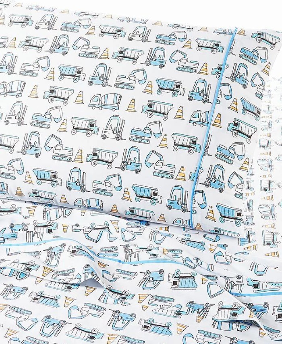 * Charter Club Kids Onstruction Truck 3-Pc. Cotton Sheet Set, Twin, Created For Macy'S Construction Sheets & Pillowcases