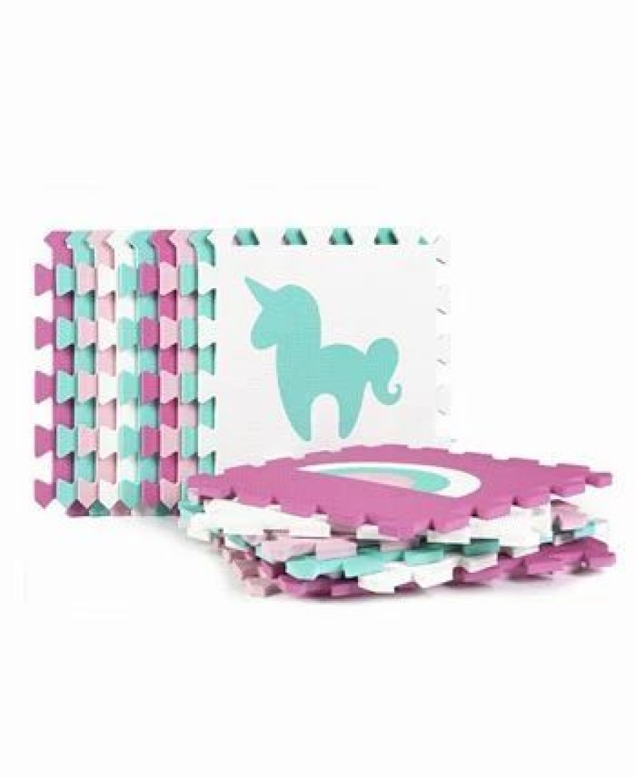 * Tadpoles 16 Piece Foam Play Mat Set, Unicorn And Rainbows Pink Designer Bedding