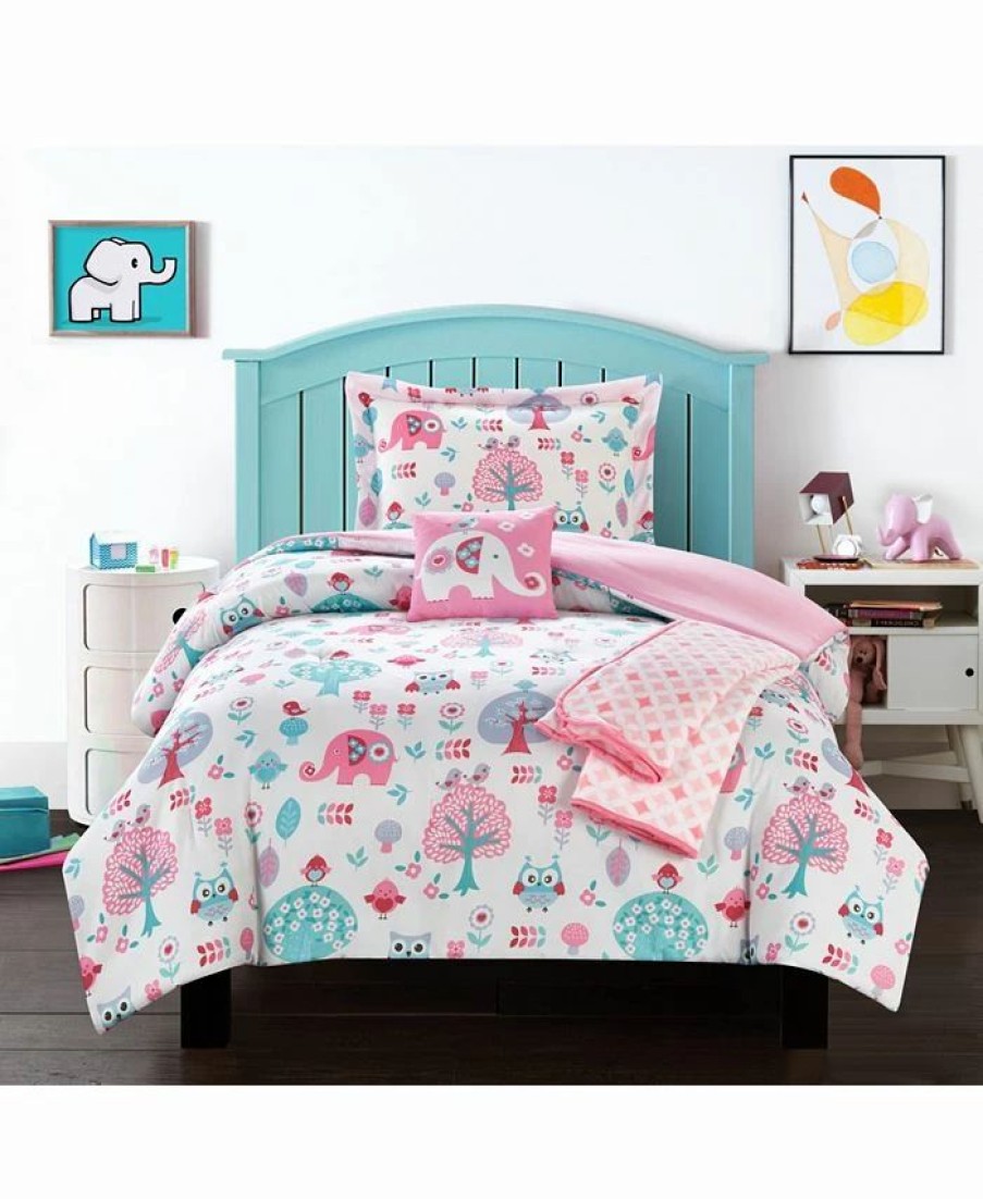 * Chic Home Elephant Garden 4 Piece Twin Comforter Set Pink Comforter Sets