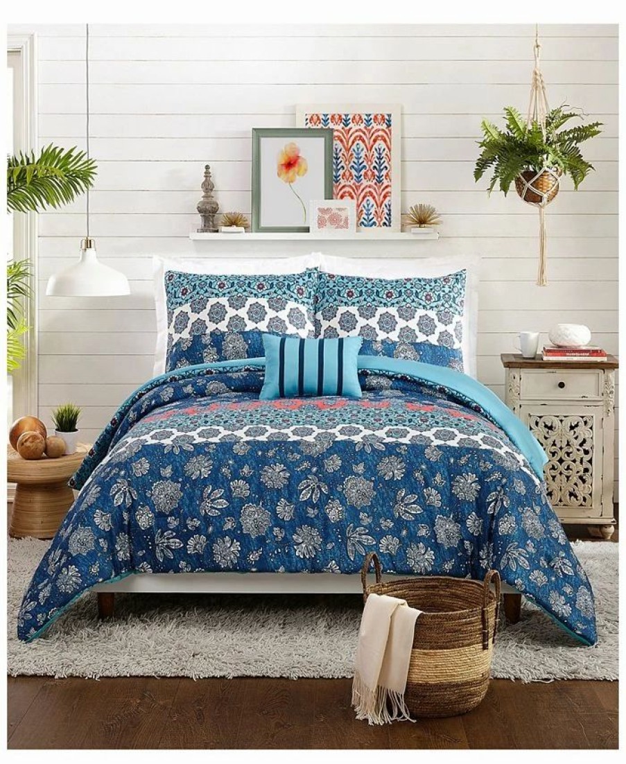 * Jessica Simpson Ydette 4 Piece Full/Queen Comforter Set Blue Comforter Sets