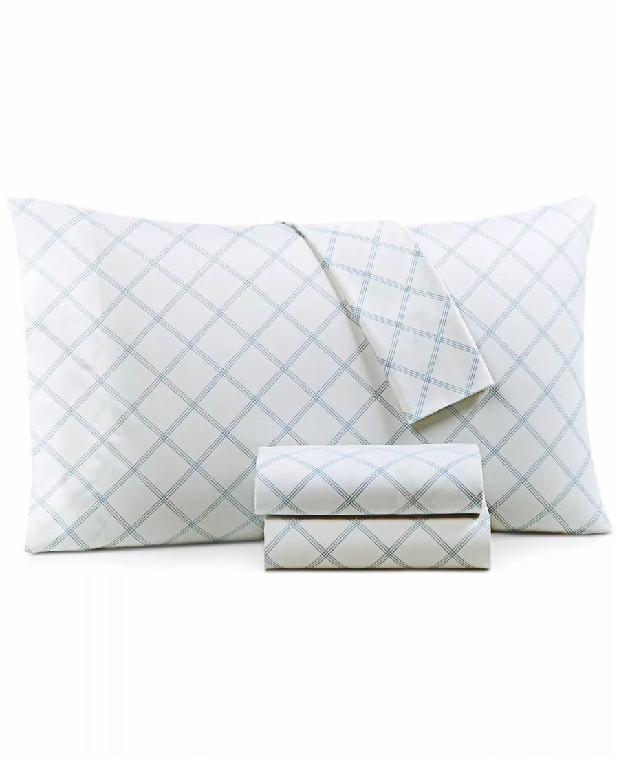 * Charter Club Printed Window Pane 550 Thread Count Cotton Sheet Sets, Created For Macy'S Blue Sheets & Pillowcases