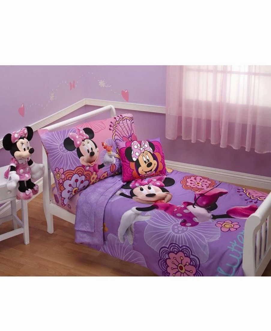 * Disney Minnie Mouse Fluttery Friends 4 Piece Toddler Bed Set Purple Comforter Sets