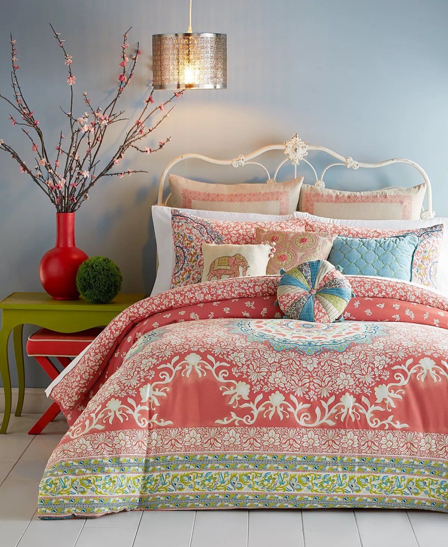 * Jessica Simpson Amrita Medallion 3-Pc Comforter Set, King Coral Designer Bedding