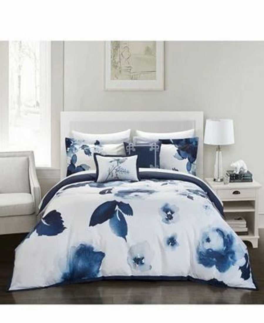 * Chic Home Brookfield Garden 9 Piece Queen Comforter Set Blue Comforters: Fashion