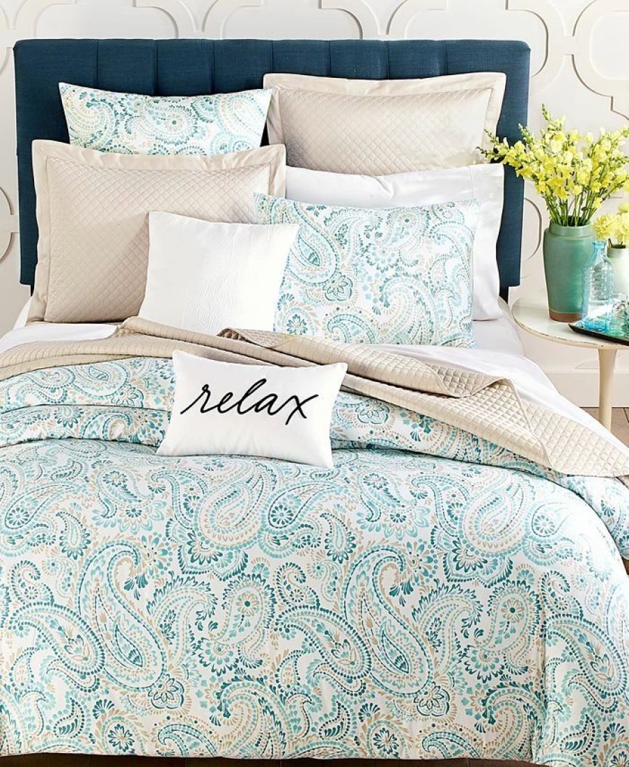 * Charter Club Azure Paisley 3-Pc. Duvet Cover Set, Full/Queen, Created For Macy'S Blue Duvet Covers & Sets