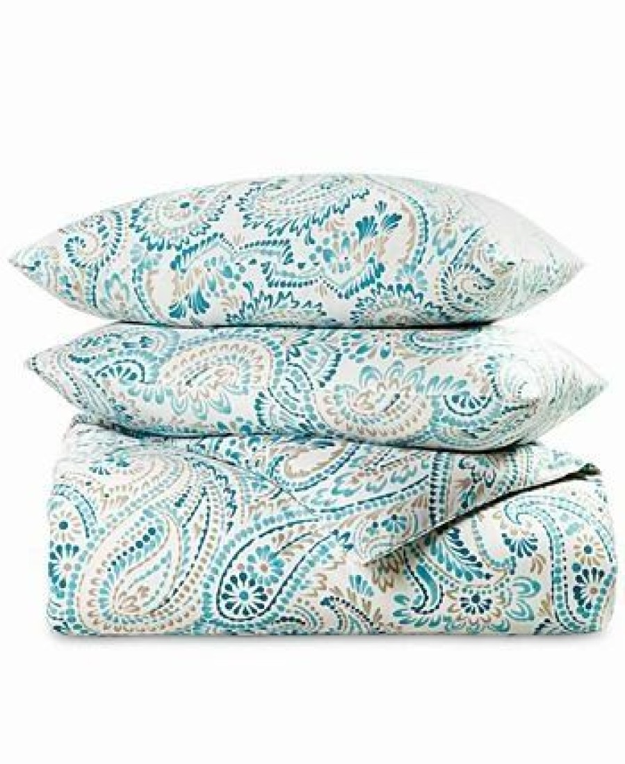 * Charter Club Azure Paisley 3-Pc. Duvet Cover Set, Full/Queen, Created For Macy'S Blue Duvet Covers & Sets