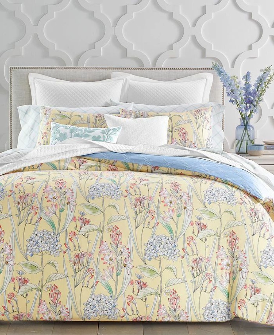 * Charter Club 300-Thread Count Hydrangea 4-Pc. Full/Queen Comforter Set, Created For Macy'S Yellow Hydrangea Comforter Sets