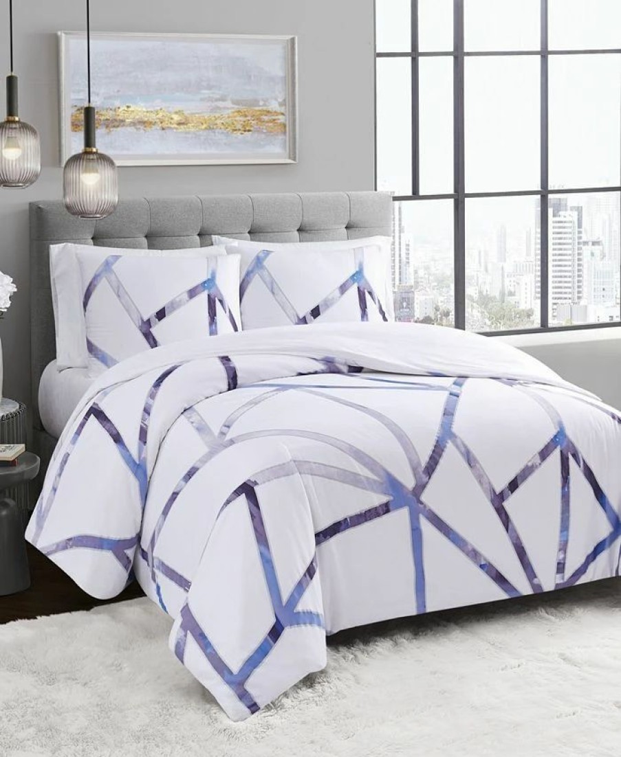 * Vince Camuto Home Obelis Metallic 3 Piece Comforter Set, Full/Queen Blue Comforter Sets