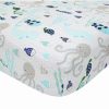 * Lambs & Ivy Oceania 100% Cotton /Gray/White Whale With Octopus And Fish Nautical Ocean Theme Fitted Crib Sheet Blue Sheets & Pillowcases