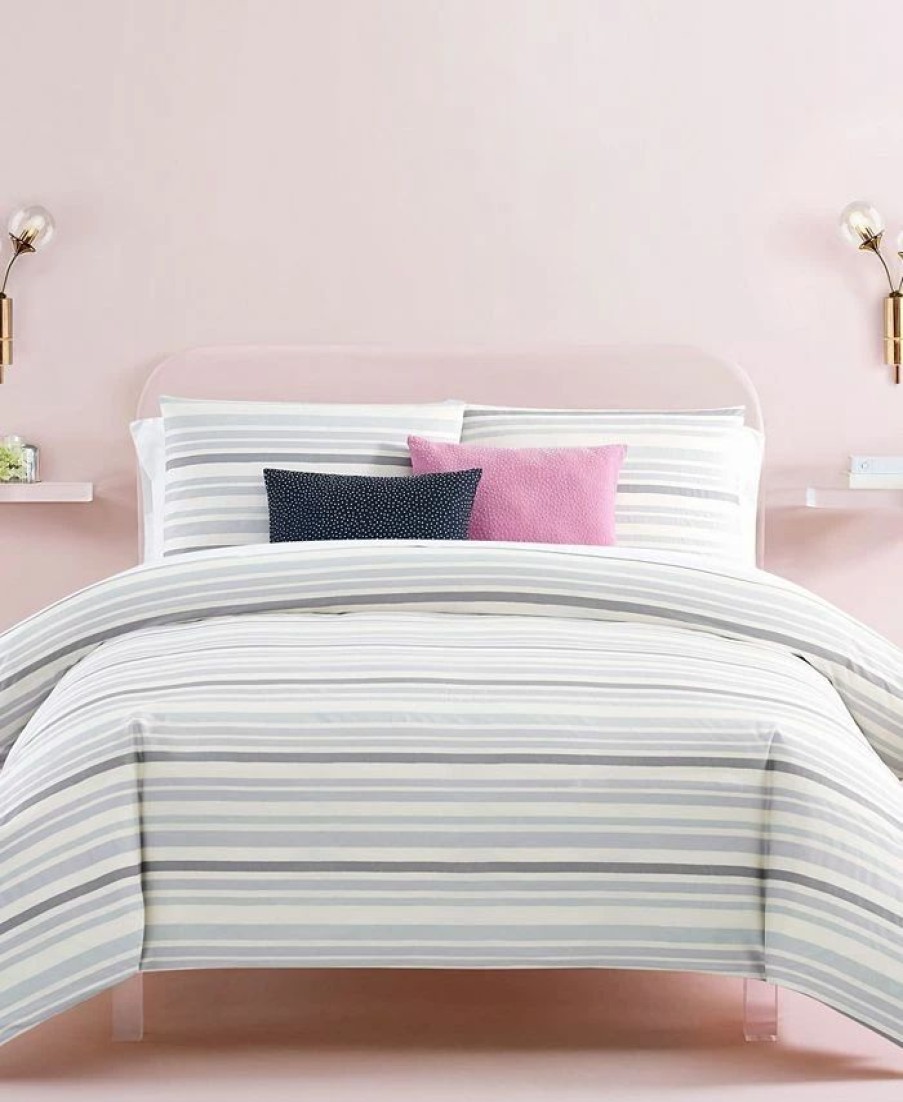 * Kate Spade New York Nautical Sarah Stripe 2 Piece Mini Comforter Set, Twin Gray Comforter Sets