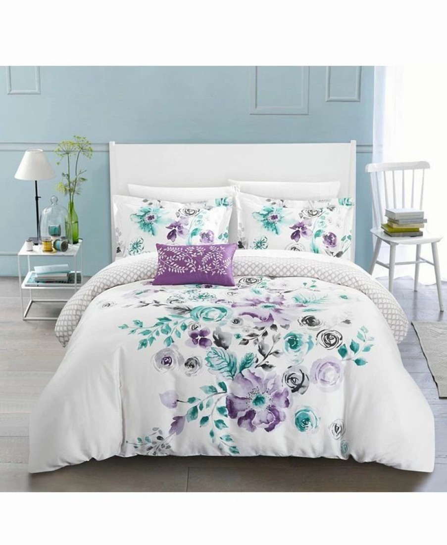 * Chic Home Enchanted Garden 4 Pc Queen Duvet Cover Set Duvet Covers & Sets