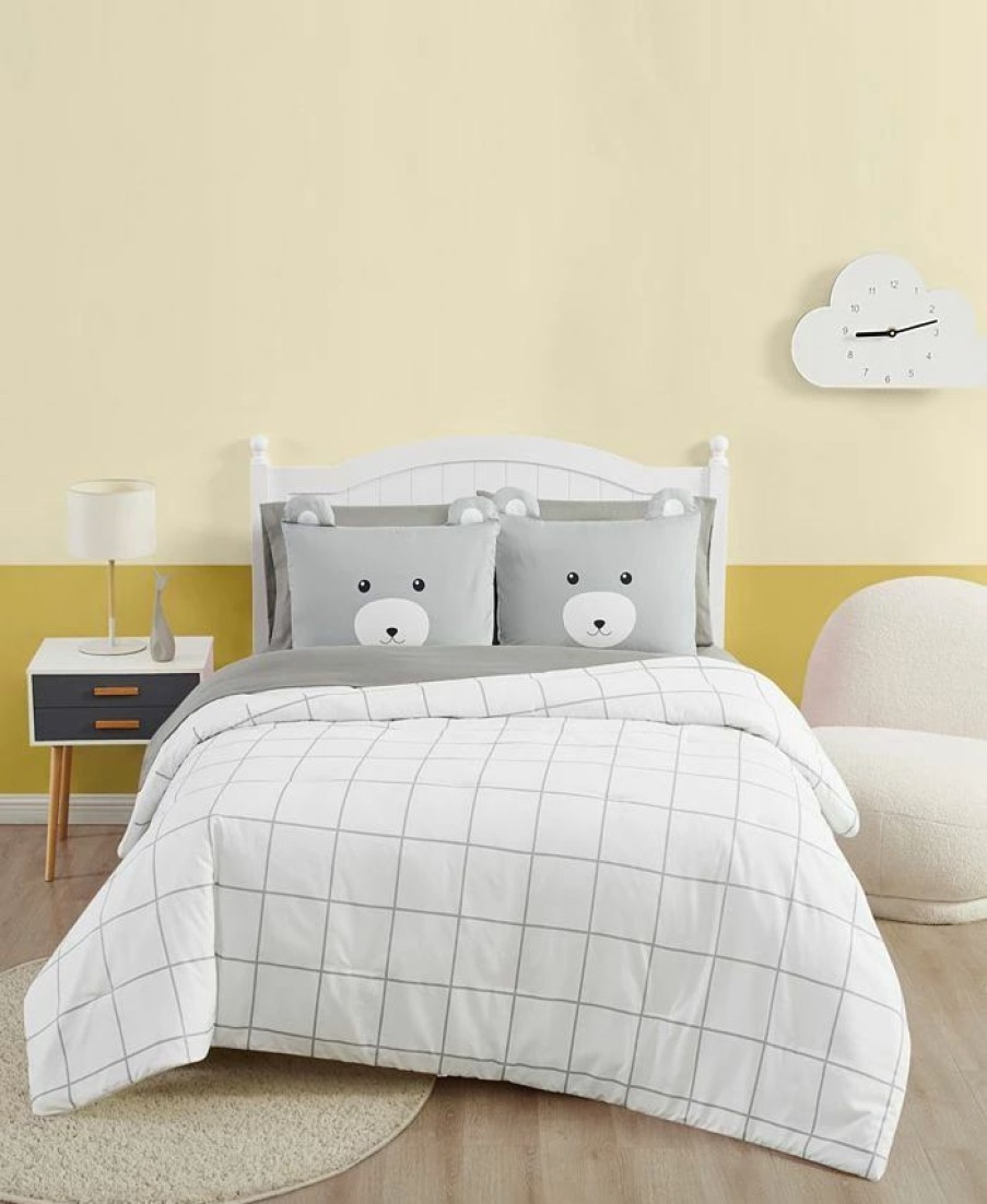 * My World Bear Hug 5 Piece Bed In A Bag Set, Twin Gray, White Comforter Sets