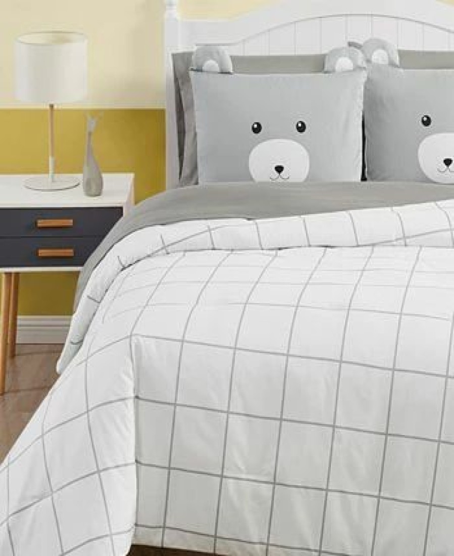 * My World Bear Hug 5 Piece Bed In A Bag Set, Twin Gray, White Comforter Sets