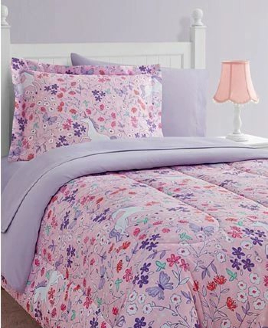 * Design Studio Unicorn Floral 8-Piece Twin Comforter Set Pink Comforter Sets