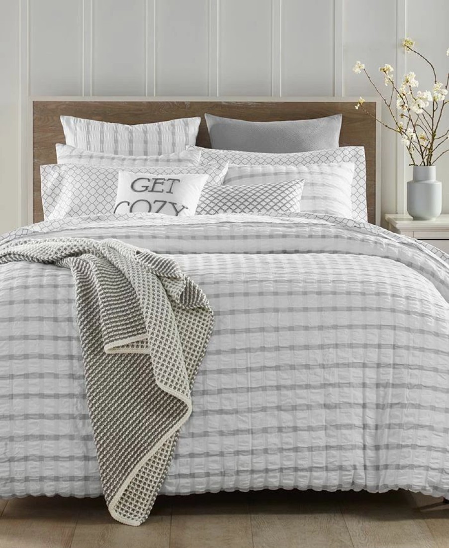 * Charter Club Seersucker 3-Pc. Duvet Cover Set, King, Created For Macy'S White Grey Duvet Covers & Sets