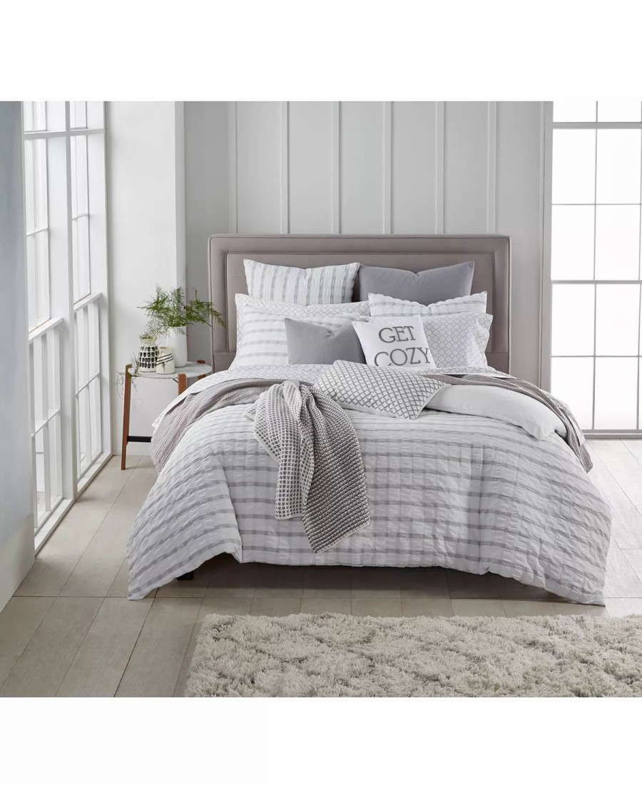 * Charter Club Seersucker 3-Pc. Duvet Cover Set, King, Created For Macy'S White Grey Duvet Covers & Sets