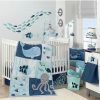 * Lambs & Ivy Oceania /Gray/White Whale With Octopus And Fish Nautical Ocean 6-Piece Nursery Baby Crib Bedding Set Blue Comforter Sets