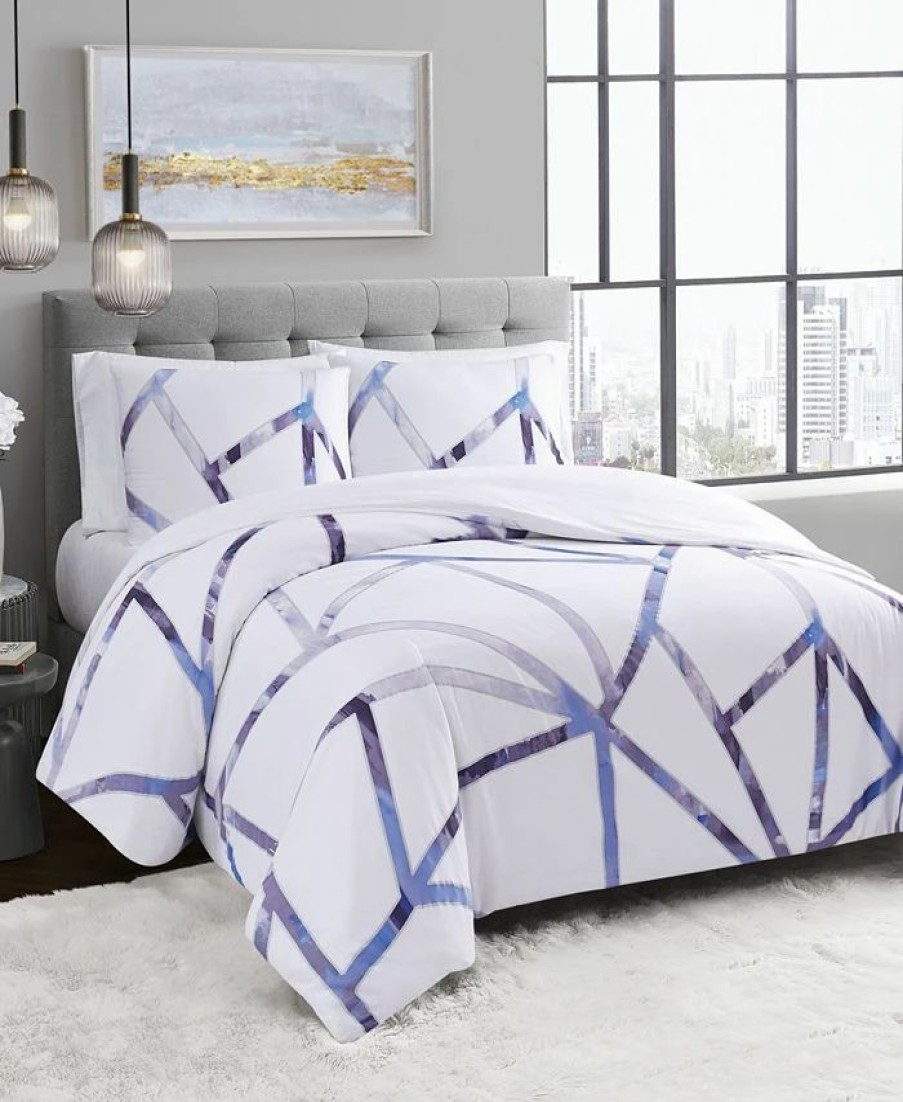 * Vince Camuto Home Obelis Metallic 3 Piece Duvet Set, King Blue Duvet Covers & Sets